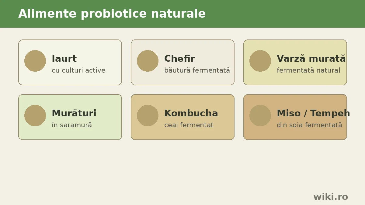 Alimente probiotice naturale: iaurt, chefir, varză murată, kombucha
