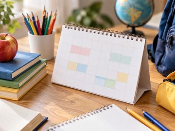 Calendar școlar cu cărți și rechizite pentru anul școlar 2026-2027